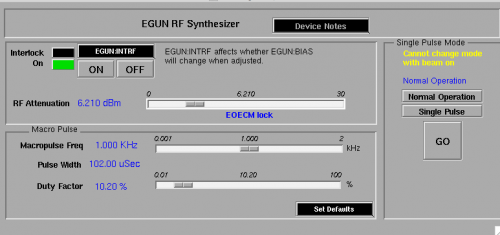 Beam parameters.